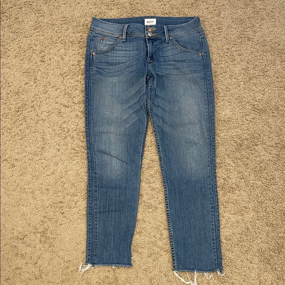 Hudson Collin Crop Skinny Mid-Rise Jeans With Raw Hem Stretch Denim 27 EC